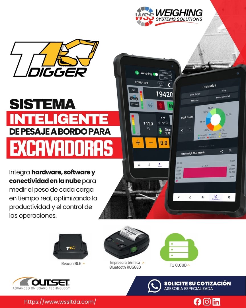Outset T1 Digger pesaje a bordo para excavadoras